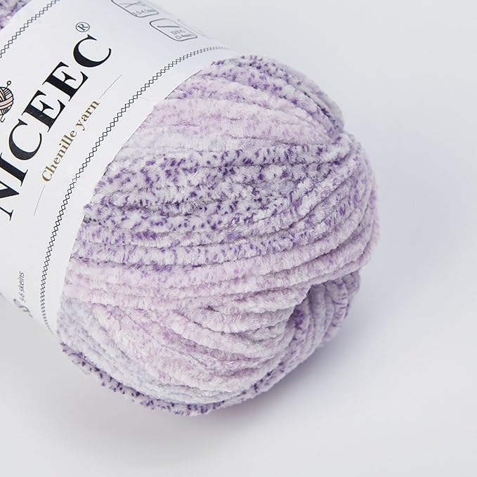 NICEEC 2 Skeins Soft Chenille Yarn Blanket Yarn for Knitting Fancy Yarn for Crochet Weaving DIY Craft Total Length 2×255m (2×279yds, 2×150g)_Foggy Purple