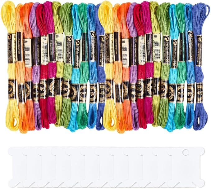 210 Yards 24 Skeins Colorful Cross Stitch Floss Embroidery Threads Polyester Friendship Yarn Rainbow 6 Ply Embroidered String for Sewing Making Bracelets Clothes Stitching Decor Craft DIY