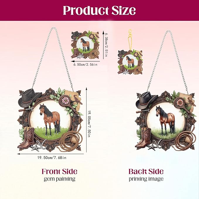 Masendp Cowboy Horse Diamond Painting Double-Sided Hanging Ornament Set, DIY Irregular Shaped Rhinestone Window Decoration Set, Suitable for Home and Garden Wall Decoration Gifts