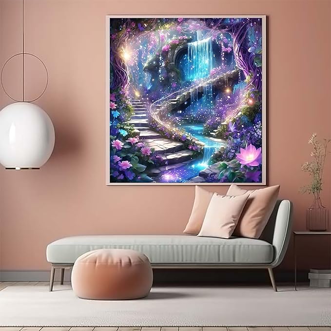 CZYWJMEI 5D Flower Diamond Painting Kits for Adults Beginners,DIY Waterfall Landscape Diamond Art,Full Round Drill Diamond Dot Gem Art Kits,Home Wall Decor 16x16 Inch