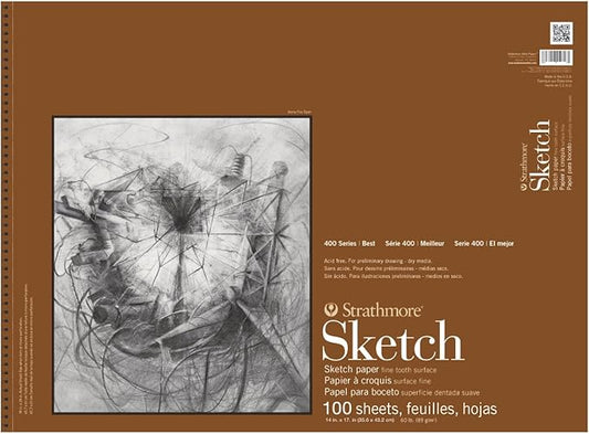 Strathmore 400 Series 14-inch x 17-inch Spiral Bound Sketch Pad, 100 Sheets/Pad (60370)