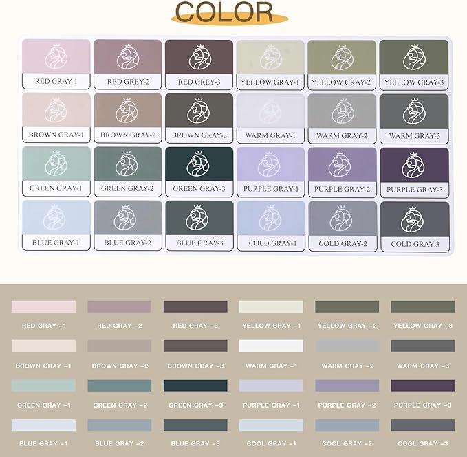 Fuumuui Watercolor Paint Set- 24-Color Opaque Semi-Moist Watercolor Paint, Gray Painting Sets Professional Art Supplies for Artists Adult Beginner Painters Amateur Hobbyists Painting