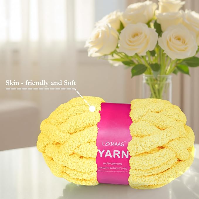 Chunky Yarn for Hand Knitting and Blankets – Super Soft Jumbo Chenille Yarn Pack for Crocheting, Bulky DIY Projects, 8 Skeins(Buttercup)