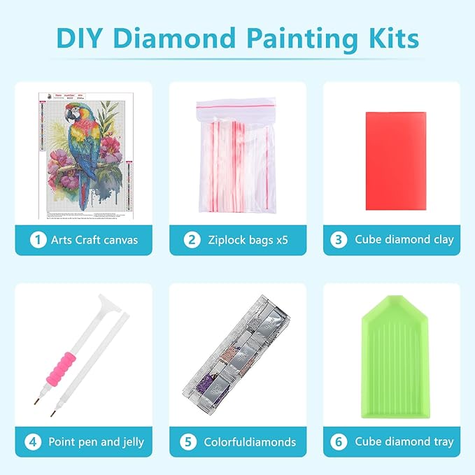 SENQAO Parrot Diamond Painting Kits for Adults Beginners, Full Round Drill Gem Birds Flowers Diamond Art Kits, DIY 5D Parrot Diamond Painting Diamond Art Kits Picture for Home Wall Decor 30x40cm