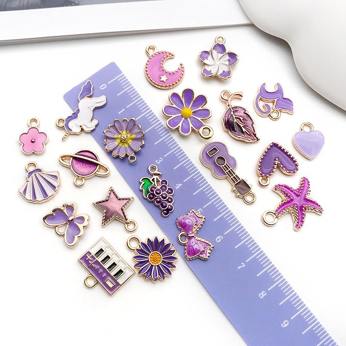 WOCRAFT 40pcs 20 pairs Assorted Enamel Bracelet Charms for Jewelry Making DIY Necklace Bracelet Earrings Keychain Crafting Charms Kit Crafts (Purple-SN999)