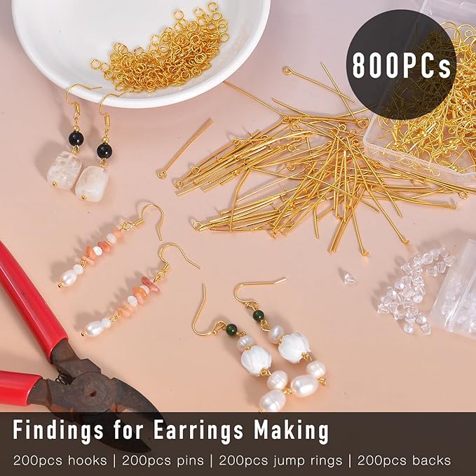 stino 800/220pcs hypoallergenic earring hooks for jewelry making, stainless steel earring findings supplies, silver & gold plated(fish hook gold plated(800pcs))