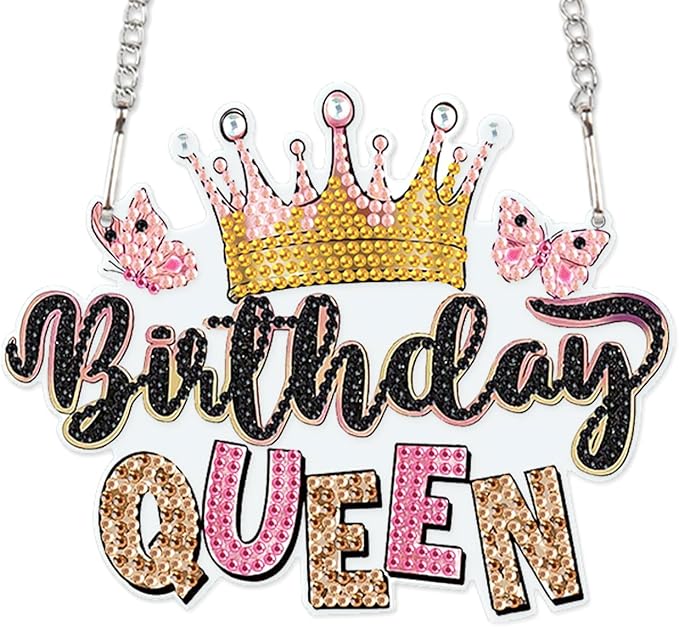 AiYuanzsh Birthday Queen Diamond Painting Hanging Sign – 5D DIY Diamond Art Kit with Crystal Rhinestones, Wall Door Window Decoration, Gift for Women or Adults