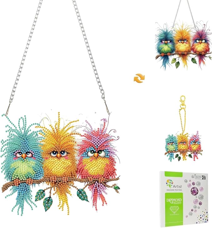 Masendp Small Bird Diamond Painting Hanging Ornament Kit, DIY Special Shaped Rhinestone Window Hanging Kit, Suitable for Home and Garden Wall Decoration Gifts