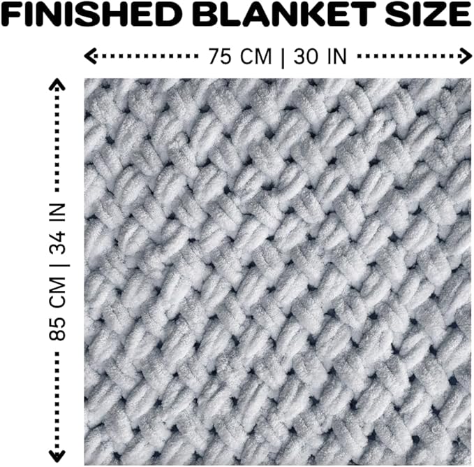 Beginner Craft Kit – Easy Loop Yarn Baby Blanket Kit for Adults & Kids, DIY Arm Knitting Kit with Soft Chenille Yarn, Perfect Handmade Gift (Gray)