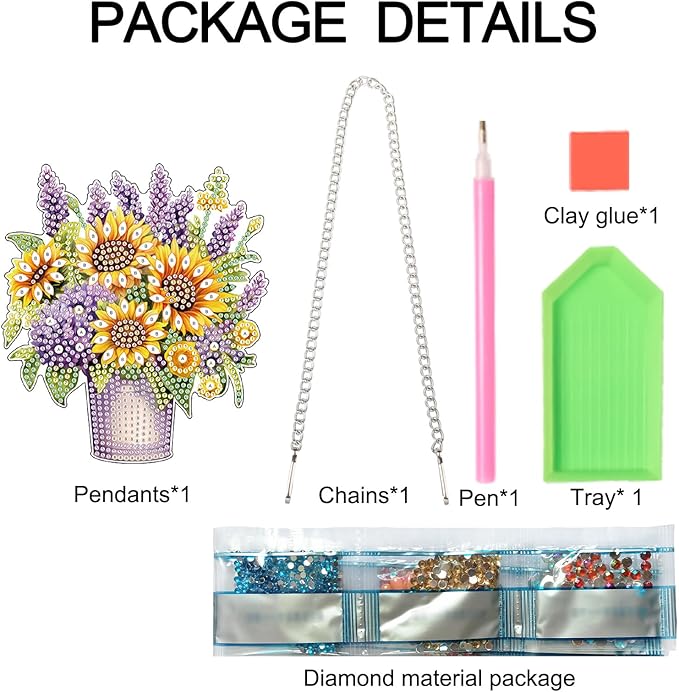 Sunflower Lavender Diamond Painting Hanging Kit, DIY 5D Special Shaped Rhinestones Acrylic Pendant, Diamond Art Hanging for Adults, Floral Window, Wall, Door and Garden Decoration, Handmade Art Gift