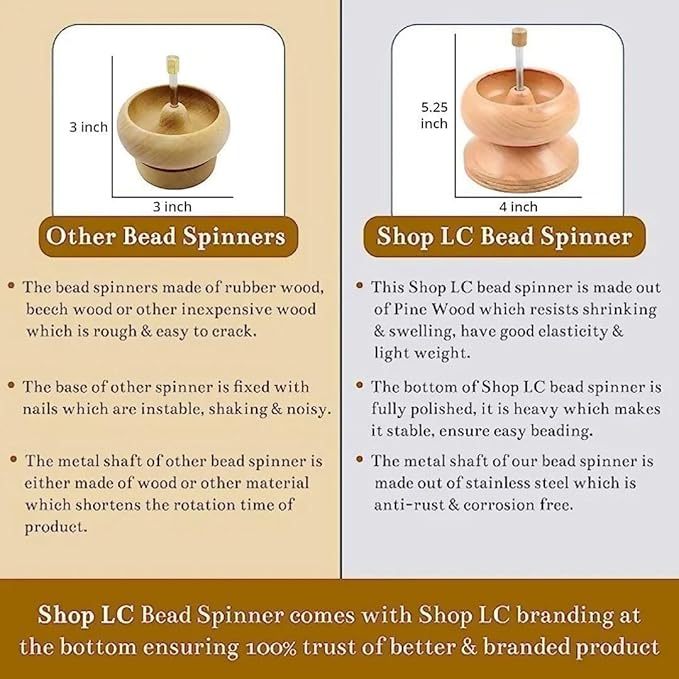 SHOP LC DELIVERING JOY Seed Bead Spinner for Jewelry Making Kit - Clay Bead Spinner with Big Eye Beading Needle & 3 Meter Wire - Necklace Bracelet Maker Wooden - Birthday Gifts - Pinewood