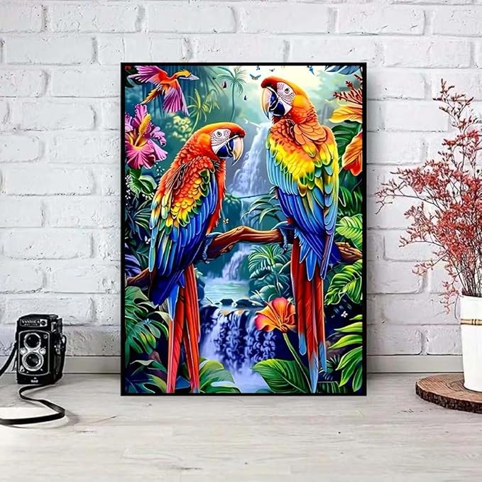 5D Bird Diamond Art Painting Kits for Adults, Animal Parrot Full Drill Diamond Painting Kits for Beginner,DIY Round Diamond Dots Painting Art Kits for Adults Gem Art Home Wall Decor 12 X 16 inch