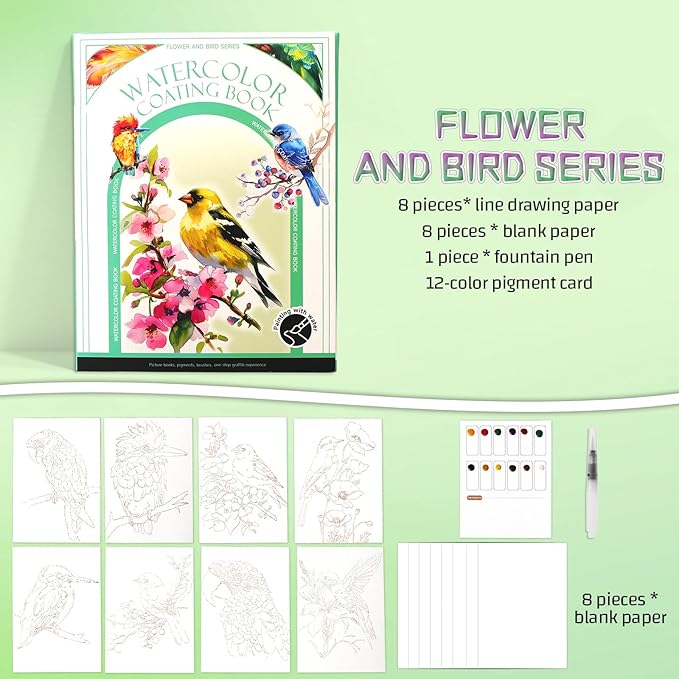 Breathly Creative Stress Relief Kit,New Paint Art Watercolor Books Painting Kit,Watercolor Painting Book for Adults,DIY 3-Fold Watercolor Pad for Enthusiasts(B)