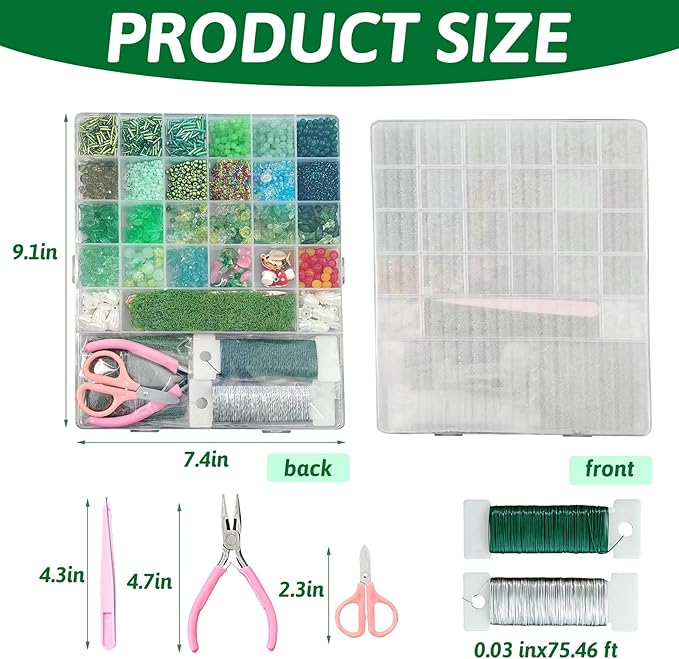 YLINKZORMA Green Glass Beads Plant Kit, Flower, Leaf, Crystal, Forever Plant Beads for Jewelry Making, Beaded Plant Crafting & DIY Handicrafts, Gift for Plants Enthusiasts