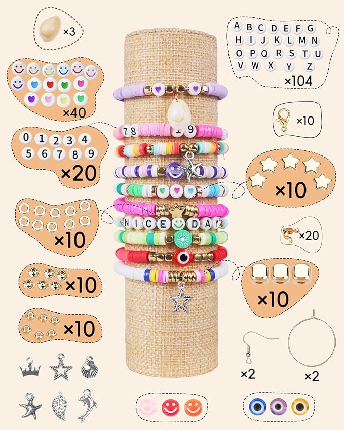 BestNow Clay Beads Bracelet Making Kit 5000 Pcs Friendship Bracelet Kits Flat Beads for Jewelry Making Polymer Heishi Beads Set for Bracelet Necklace DIY Crafts Gift for Girls Ages 6-12