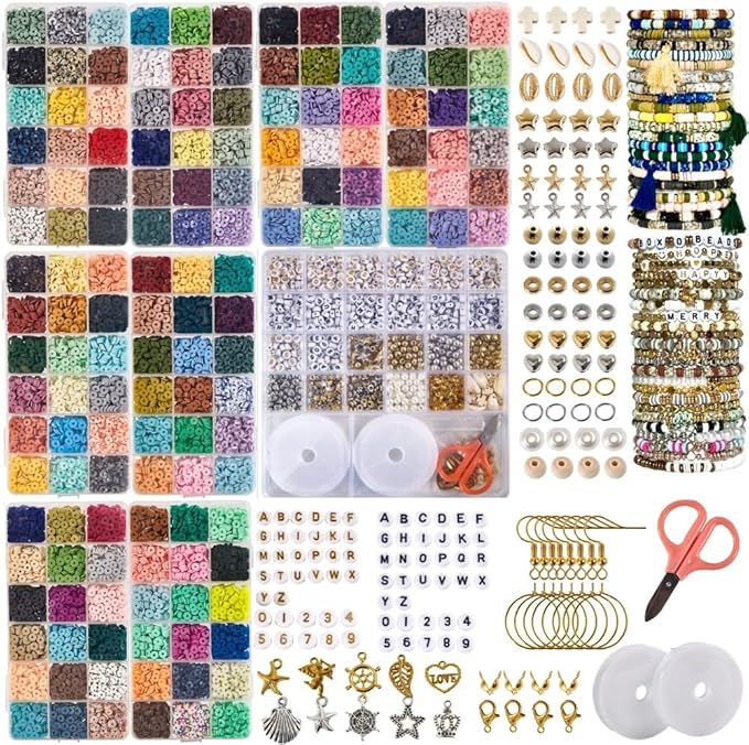 Box-O-Beads Earth Tones Clay Beads Bracelet Making Kit with 31050 Pieces - Friendship Bracelet and Jewelry Making Set in 144 Colors - Complete Bead Craft for Girls and Teens