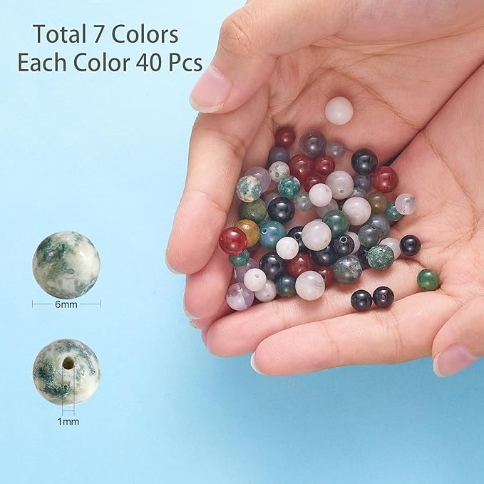 280 Pcs 6mm Beads for Jewelry Making, Natural Onyx Gemstone Beads, Round Beads 7 Style Colors Bead Kits for DIY Earrings Necklace Bracelet Jewelry Making (6MM, 7 Color Agate Beads)
