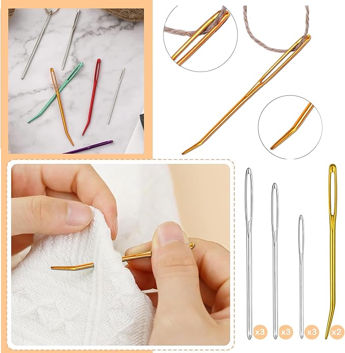 Pikdmin 11pcs Large Eye Sewing Needles Kit, Stainless Steel Large-Eye Blunt Needles & Bent Tapestry Needles for Tapestry,Sewing Wool,Weaving,Darning,Leather, Carpet Canvas Repair