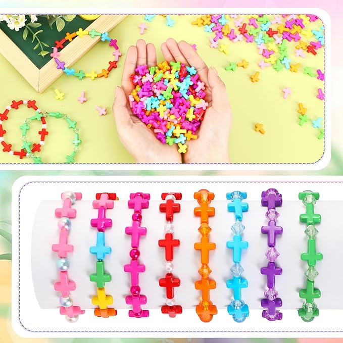 UPINS Cross Beads,1200Pcs Acrylic Christian Beads for Bracelets Jewelry Making for Easter Eid Mubarak Ramadan Decoration Craft Holiday Beaded Bracelets Necklaces Jewelry Making