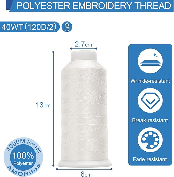 High Tenacity Polyester Embroidery Machine Thread 40WT(120D/2) 4000M Per Spool for Commercial and Domestic Embroidery Machine (Cream White-1803)