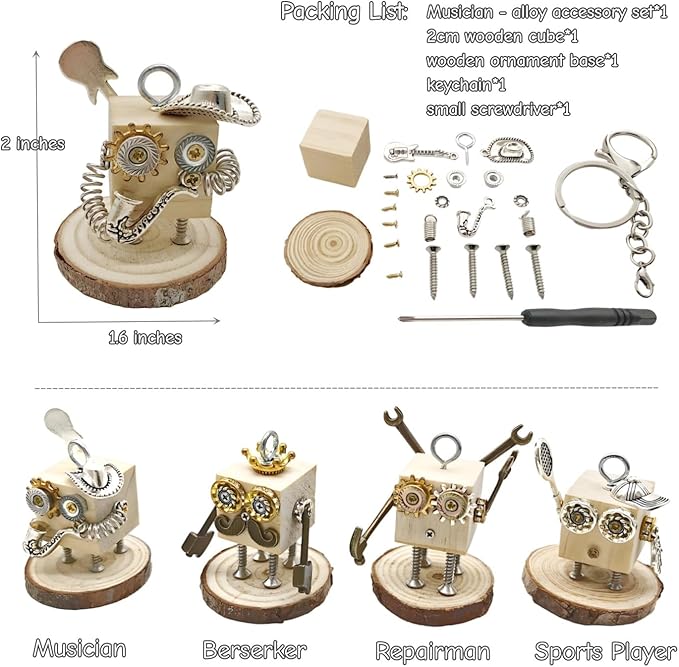 DEUXPER Robot Charm Ornament Craft Kit, DIY Keychain Decor by Metal Jewelry and Wood Parts, Cute Personality Handmade Pendants Gift for Birthday (Berserker)