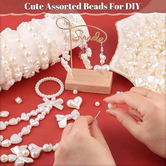 270-320pcs tinkrstuff assorted mix abs imitation pearl beads for bracelet making, cute bead for jewelry making bow butterfly heart kawaii aesthetic acrylic beads,diy necklace keychain phone charms