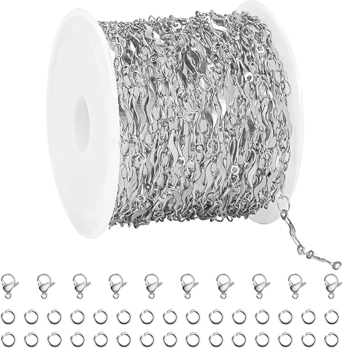 5 Meters Stainless Steel Jewelry Chain for Jewelry Making Stick Link Chains with Jump Rings and Lobster Clasps