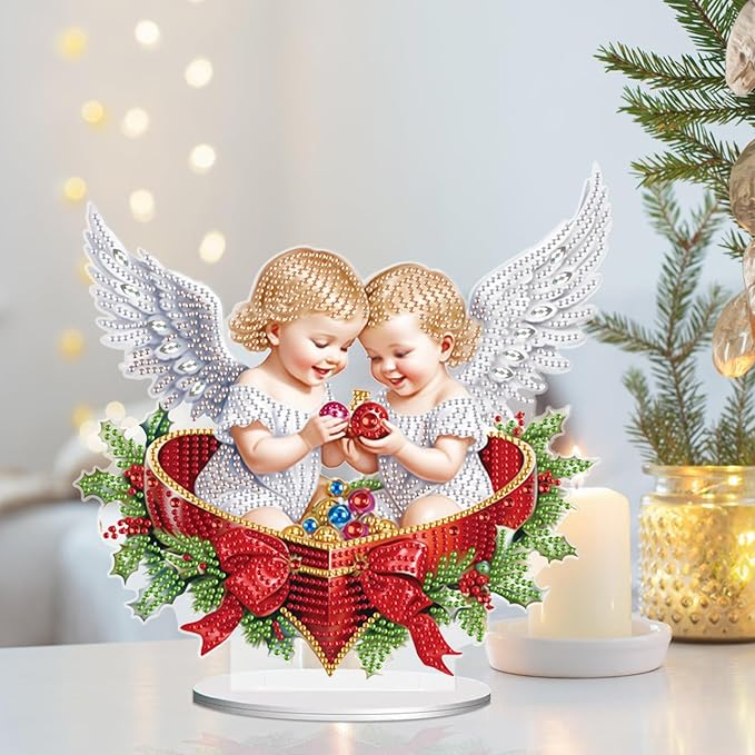 Christmas Diamond Painting Kits Tabletop decoration, DIY Angel, 5D Diamond Art Home Ornament By Number Mosaic Arts Crafts For Home Office acrylic Tabletop Decor for Xmas Home Decor, New Year Gift