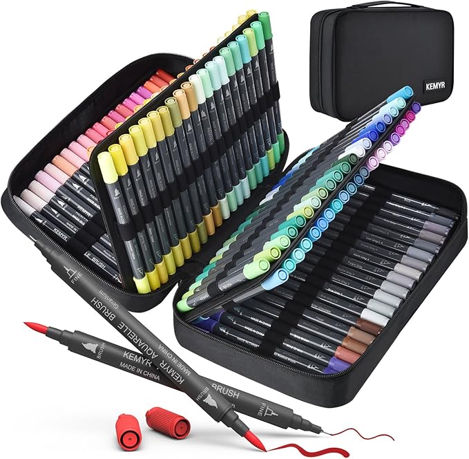 Markers for Adult Coloring Books: 120 Color Dual Tip Fine & Brush Pens Water-Based Coloring Marker for Adults Drawing Sketching Bullet Journal Writing Lettering No bleeding