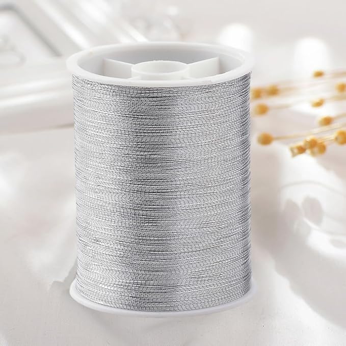 20 Rolls 1100M 0.1MM Thin Silver Metallic Thread Shimmer Christmas Glitter Embroidery Floss String Polyester Tinsel Cord Rope Spool Bulk for Jewelry Making Sewing Crafts Bracelets Beading