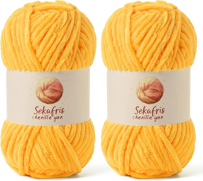 2 Pack Chunky Chenille Yarn for Crocheting, Baby Yarn for Crocheting Soft Blanket, 174.9 yds /7 oz Crochet Yarn, Bulky 5 Amigurumi Yarns, Fluffy Velvet Yarns for Knitting Crafts (2 Golden Yellow)