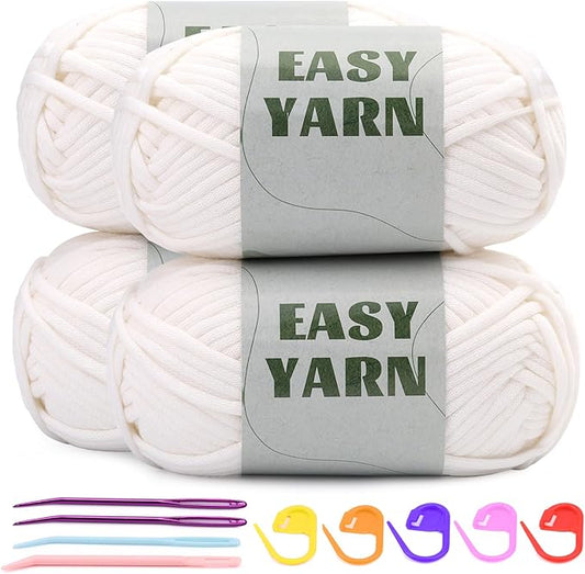 4x50g(7.1Oz) Yarn for Crocheting and Knitting, 4x87yds Beginner Easy Crochet White Cotton Yarn for Beginners with Easy-to-See Stitches, Worsted-Weight Medium #4 - Cotton-Nylon Blend