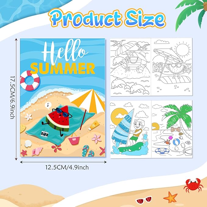 Liliful 144 Pcs Summer Coloring Book Bulk DIY Art Drawing Book with Beach Sea Watermelon Patterns Summer Favors Goodie Bag Filler and Holiday Gifts