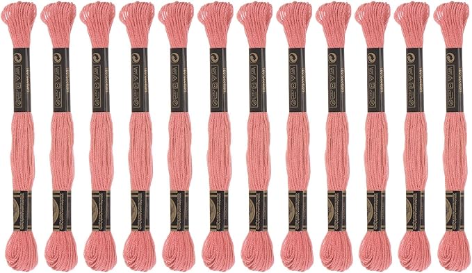 HARFINGTON 12 Skeins Embroidery Floss 8m Each Egyptian Long Fiber Cotton Cross Stitch Thread 26S/2x6 for Embroidery Projects Bracelet, Dark Pink