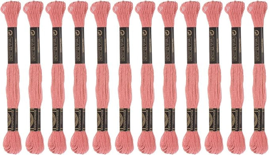 HARFINGTON 12 Skeins Embroidery Floss 8m Each Egyptian Long Fiber Cotton Cross Stitch Thread 26S/2x6 for Embroidery Projects Bracelet, Dark Pink
