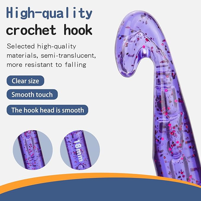 18 mm Large Crochet Hooks, Ergonomic Handle for Arthritic Hands, Professional Huge Crochet Needles, Colorful Transparent Crochet Hook for Beginners and Crocheting Yarn(Purple)
