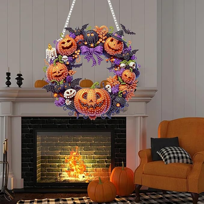 RYMILIE Diamond Art Hanging Kit for Adult,Special Shaped Rhinestone,Double Sided 5D DIY Acrylic Diamond Art Painting Window Pendants Home Garden Wall Hanging Kits Hanging Ornament (Halloween Pumpkin)