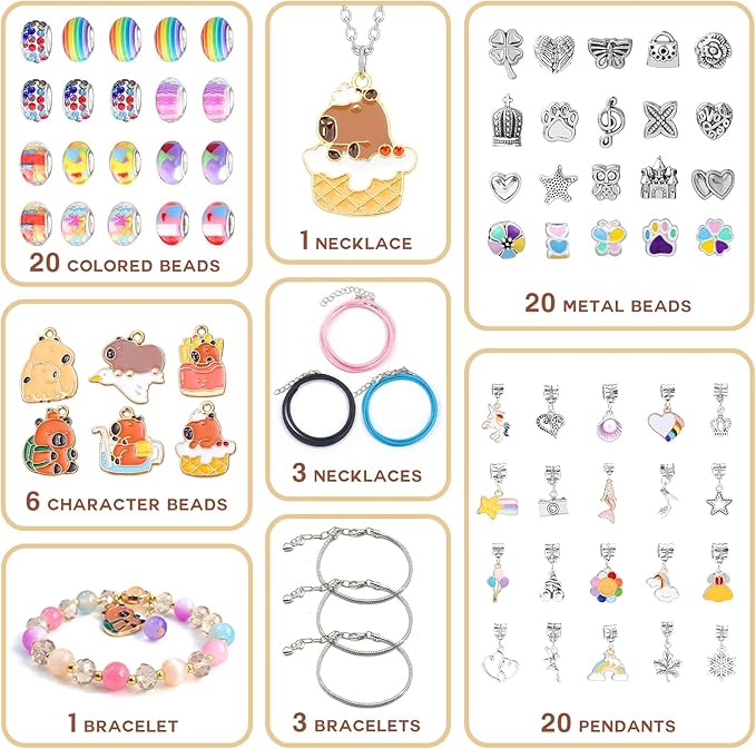 Rinziigo Capybara Kawaii Charm Bracelet Making Kit, Animal Jewelry Making Supplies Beads, Cute Crafts Gifts Set for Woman