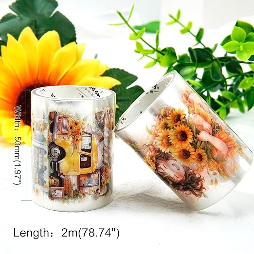 Blooming Sunflower PET Tape Set, 6 Rolls of Pre-Cut Floral Stickers for Journaling, Scrapbook Supplies, DIY Crafts, and Decorative Art