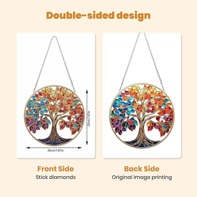 MXJSUA Colorful Tree Diamond Art Hanging Kits for Adults Beginners, DIY Acrylic Special Shaped Crystal Diamond Gem Art Pendant Drills Painting Ornament for Home Wall Decor and Gift