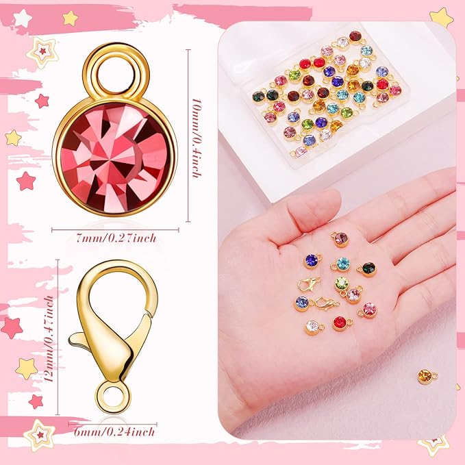 Sureio 120 Pcs Birthstone Charms for Jewelry Making Handmade DIY Crystal Birthstone Beads Bling Round Charms Bracelet Enamel for Birthday Jewelry Making Earrings Accessory (Assorted Color)