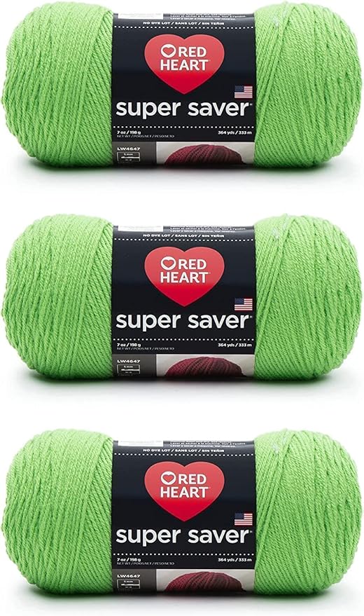 Red Heart Super Saver Spring Green Yarn - 3 Pack of 198g/7oz - Acrylic - 4 Medium (Worsted) - 364 Yards - Knitting/Crochet
