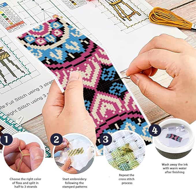 ACRNIGHEET 6PCS Cross Stitch Bookmark Kit for Beginner Mandala Stamped Cross Stitch Kits for Adults DIY Embroidery Bookmark Kits Crossstitch Kits Adult with Instructions Hand Craft Gift 11CT