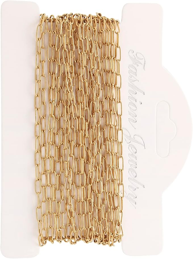 16.4 feet necklace chains for jewelry making, gold plated stainless steel chains bulk for diy necklace bracelet pendant supplies