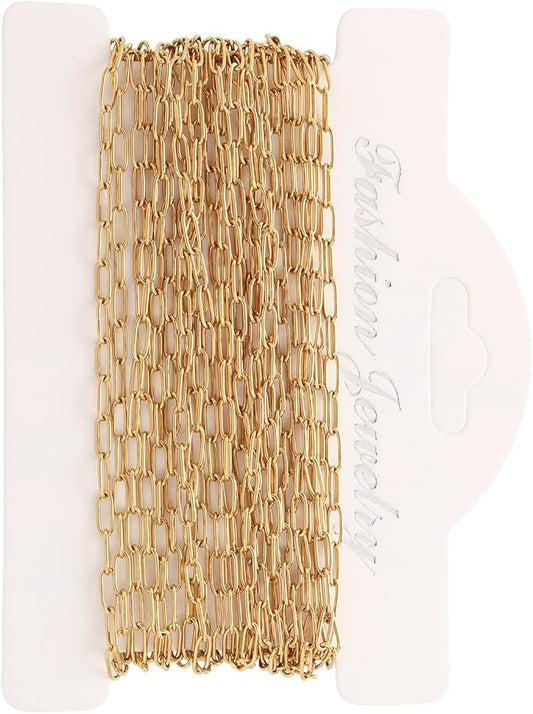 16.4 feet necklace chains for jewelry making, gold plated stainless steel chains bulk for diy necklace bracelet pendant supplies