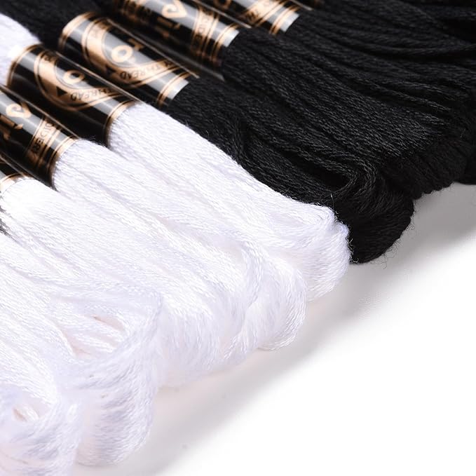 FASHEWELRY 105 Yards Crewel Cross Stitch Floss 1mm Polyester Embroidery Floss Thread Embroidery Thread Bulk for Jewelry Making Bracelet Knitting Stitch Supply (Black White)