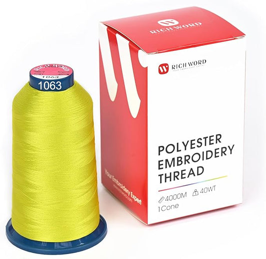Poolin Embroidery Machine Thread Richword Selected Yellow 4000M 40WT Polyester Embroidery Thread – Smooth, Strong Single Spool for Home & Commercial Machines 1063