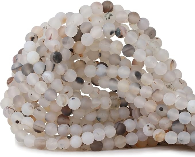 60PCS 6mm Natural Frosted Moss Grass Agate Gemstone Round Loose Beads for Jewelry Making 1 Strand 15"