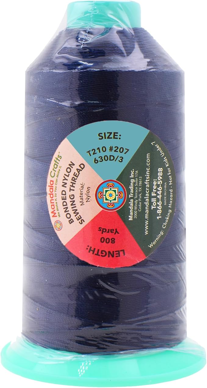 Mandala Crafts Size 207 630D T210 Bonded Nylon Thread - Dark Blue 800 YDs Tex 210 Heavy Duty Sewing Threads for Leather, Jeans, Weaving, Outdoor Marine Upholstery