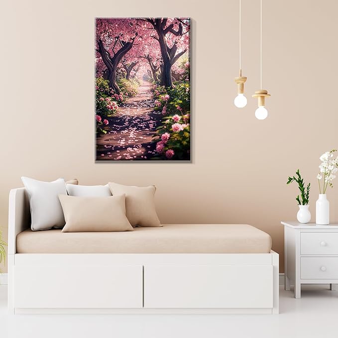 JOOZ Paint by Numbers Kit for Adults Landscape Paint by Number with Frame DIY Cherry Blossom Paint by Number with Easel Flowers Paint by Numbers Kit on Canvas for Gift Home Wall Decor 7.87x11.81 Inch